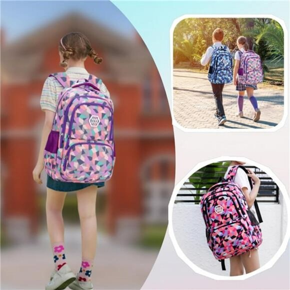 Geometric Kids Backpack School Bag Boys Girls Travel Laptop Bookbag Large - Picture 2 of 7